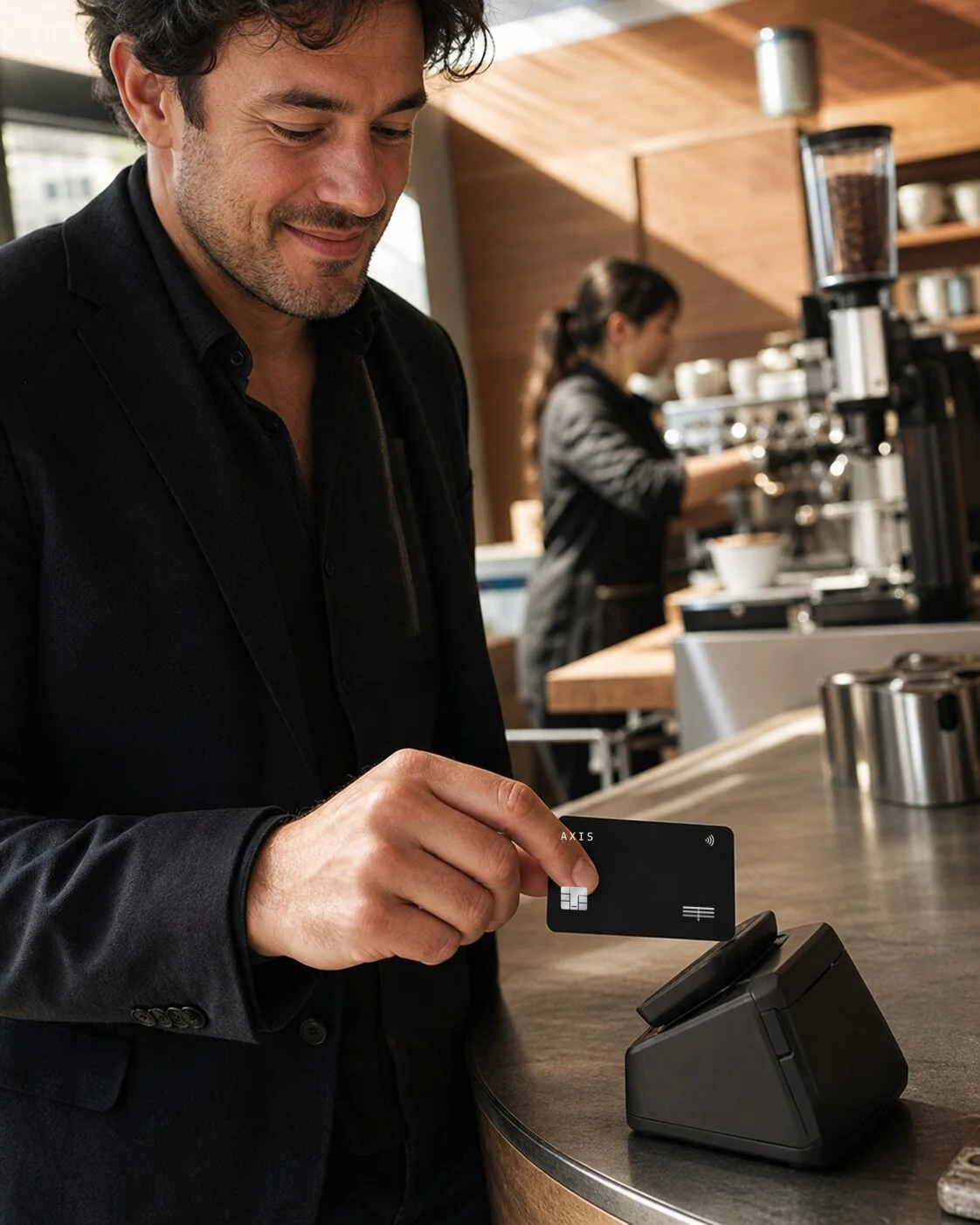 Paying for coffee with the AXIS card