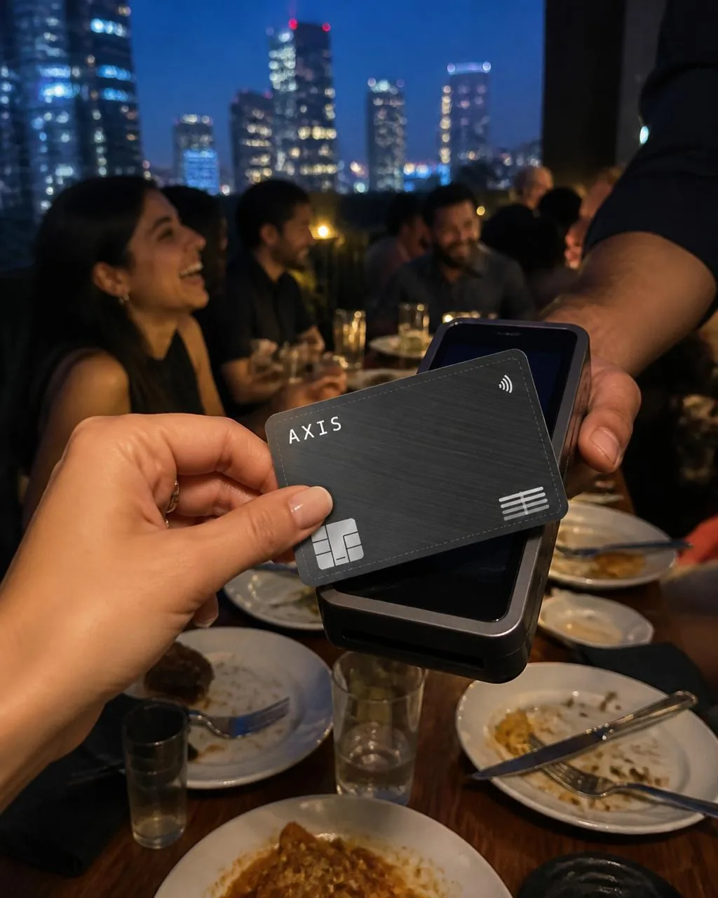 The AXIS card on the table at dinner