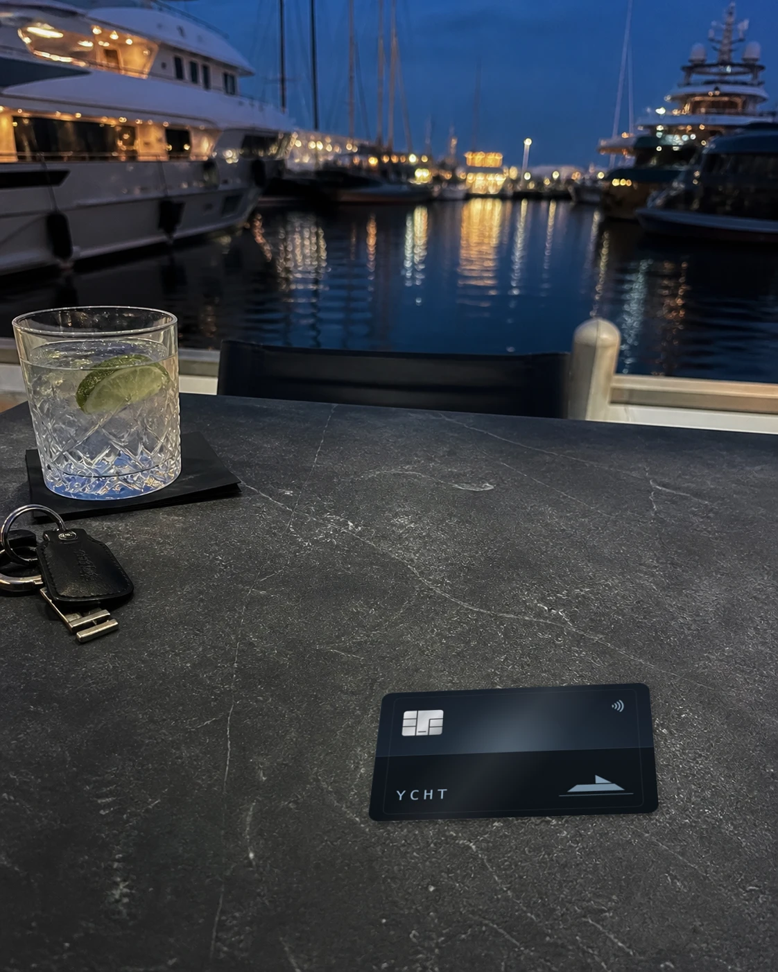 The YCHT card on a table at the marina